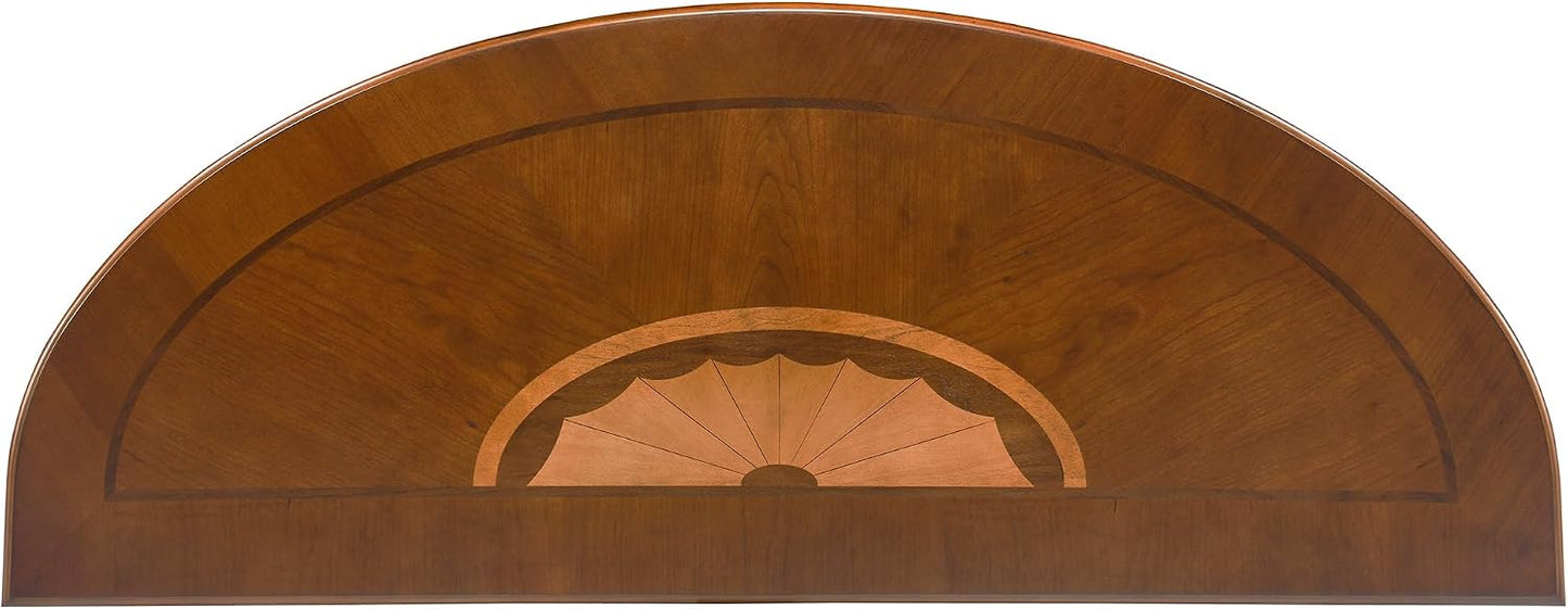 Solid Wood Demi Lune Console Table with Drawer and Storage Shelf