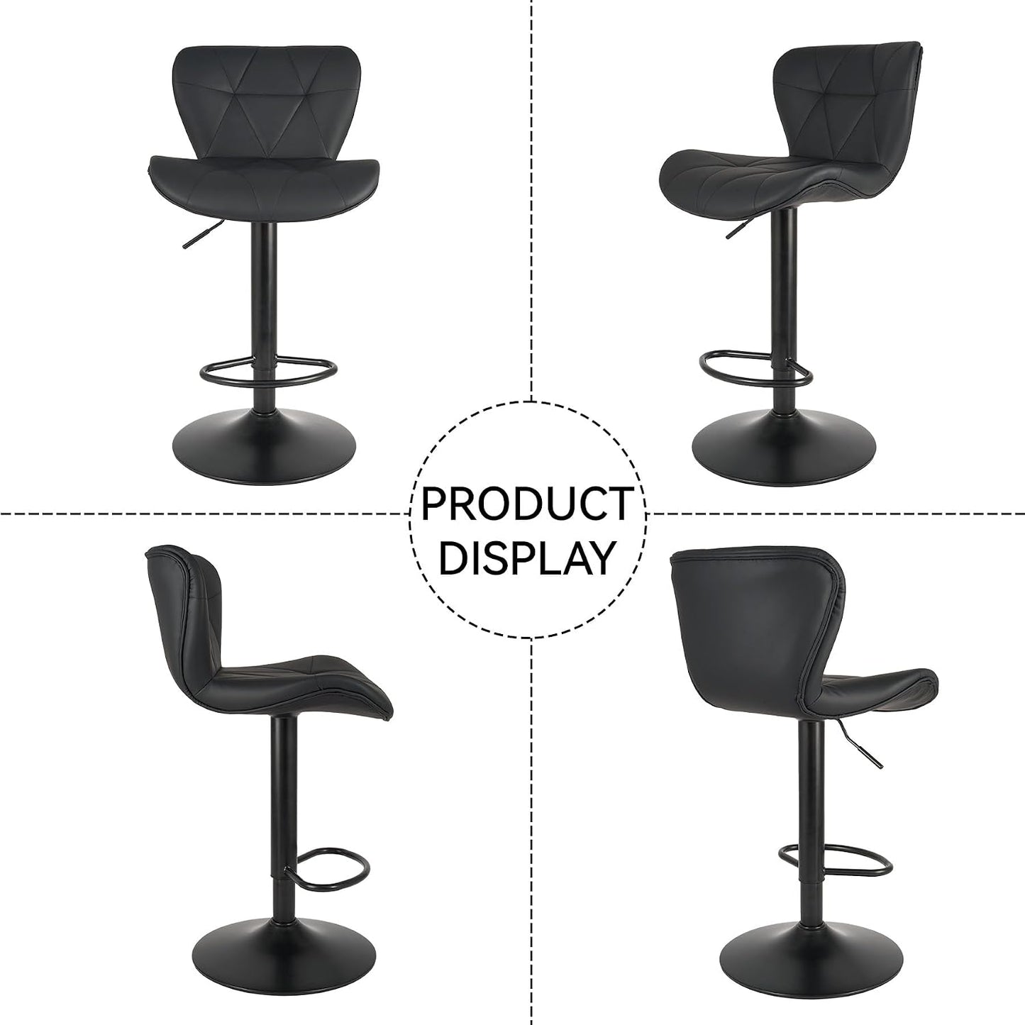 Black Swivel Bar Stools Set of 2 Adjustable Faux Leather Kitchen Chairs