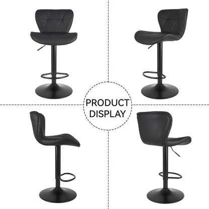 Black Swivel Bar Stools Set of 2 Adjustable Faux Leather Kitchen Chairs