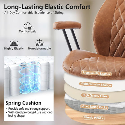 Brown Leather Office Chair Ergonomic Swivel Desk Chair with Lumbar Support and Wheels