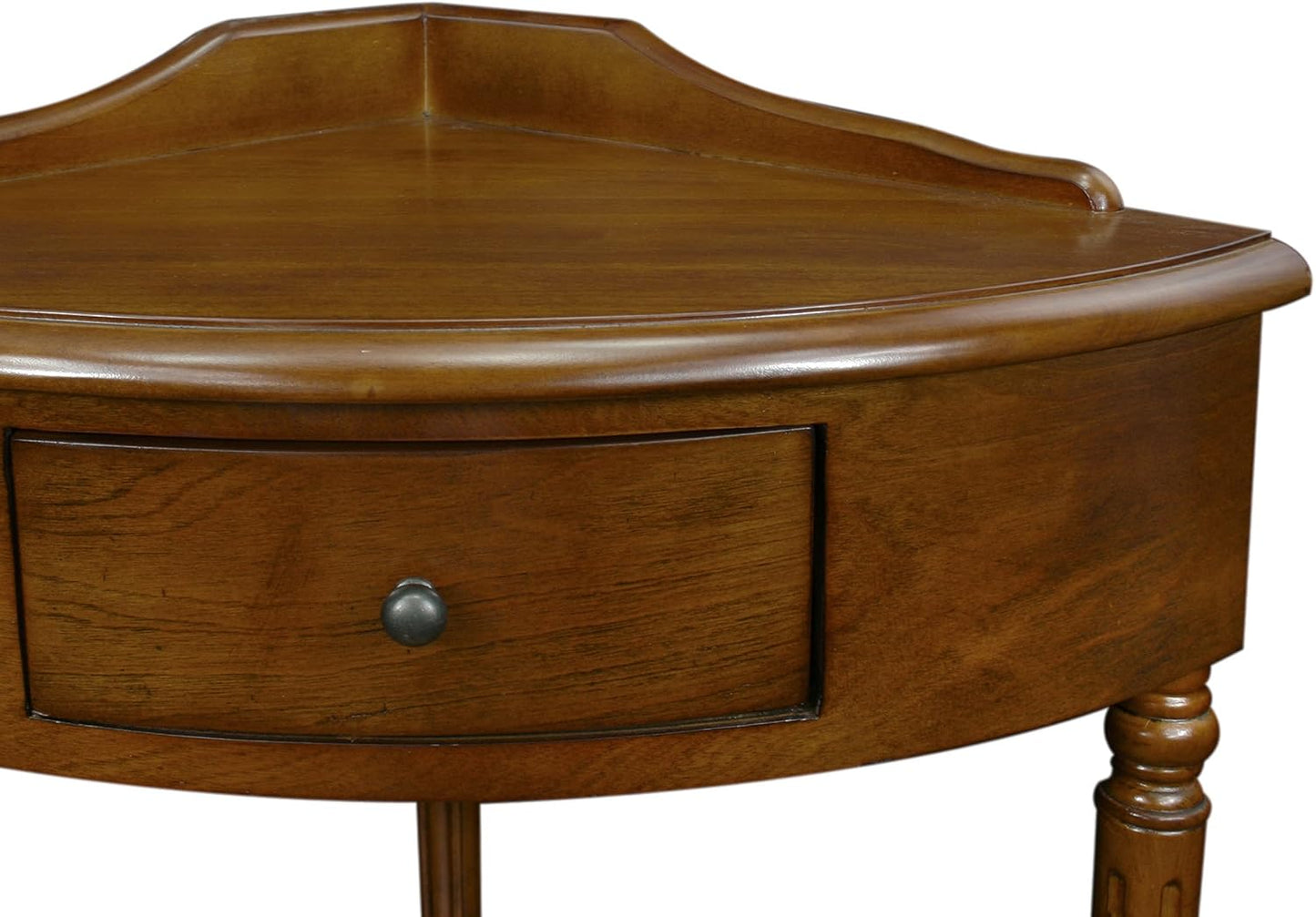 Solid Wood Corner End Table with Drawer Pecan Wedge Accent Table