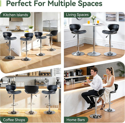 Blue Adjustable Bar Stools Set of 2 Modern Swivel Faux Leather Counter Chairs