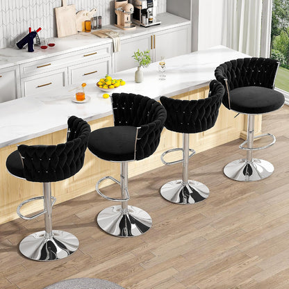 Black Velvet Swivel Bar Stools with Tufted Back Adjustable Height Set of 2