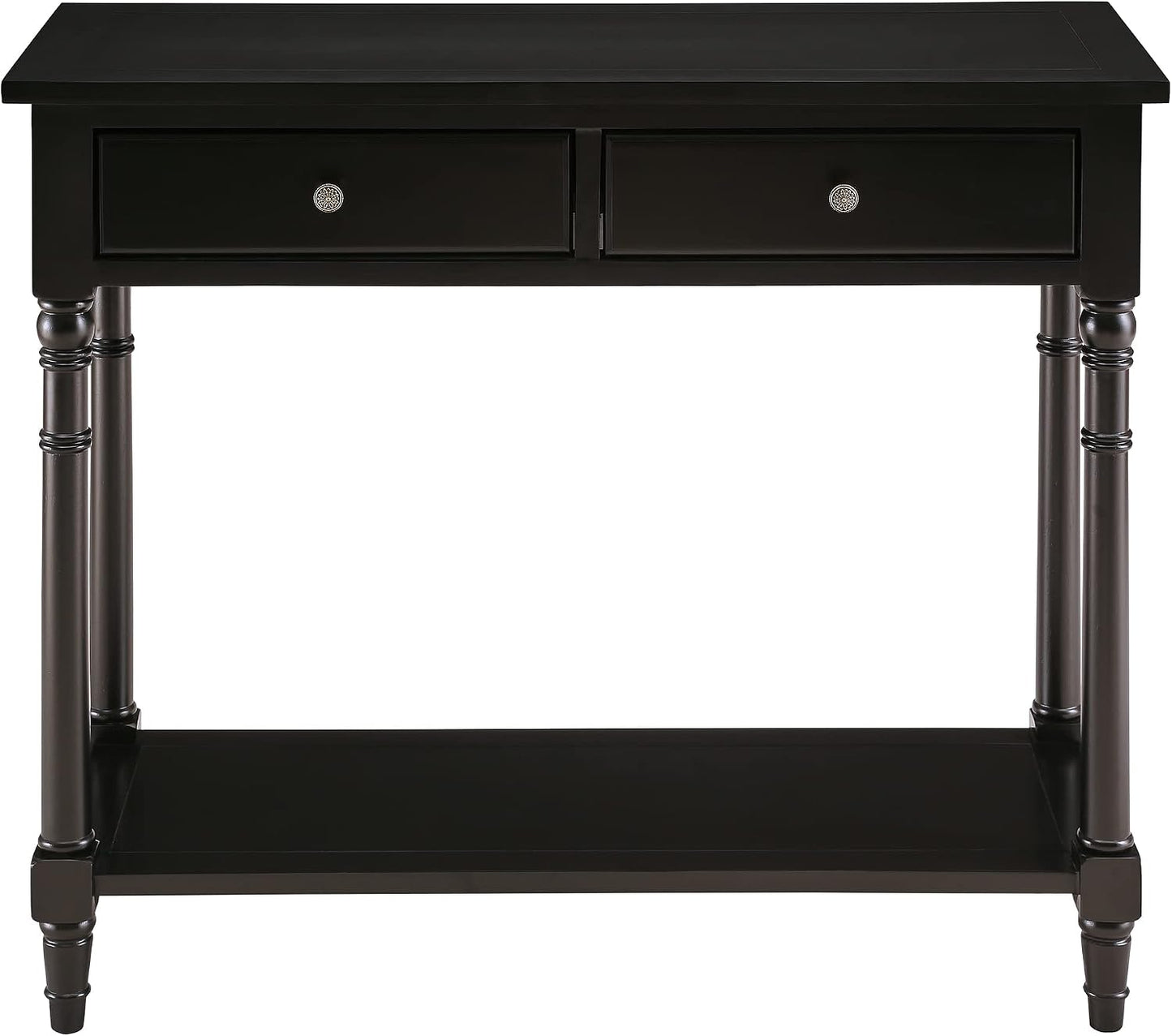 Solid Wood Console Table with 2 Drawers Black Narrow Entryway Table