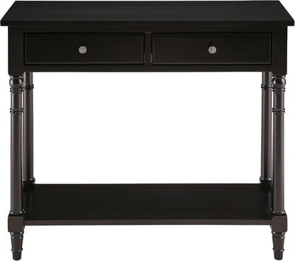 Solid Wood Console Table with 2 Drawers Black Narrow Entryway Table