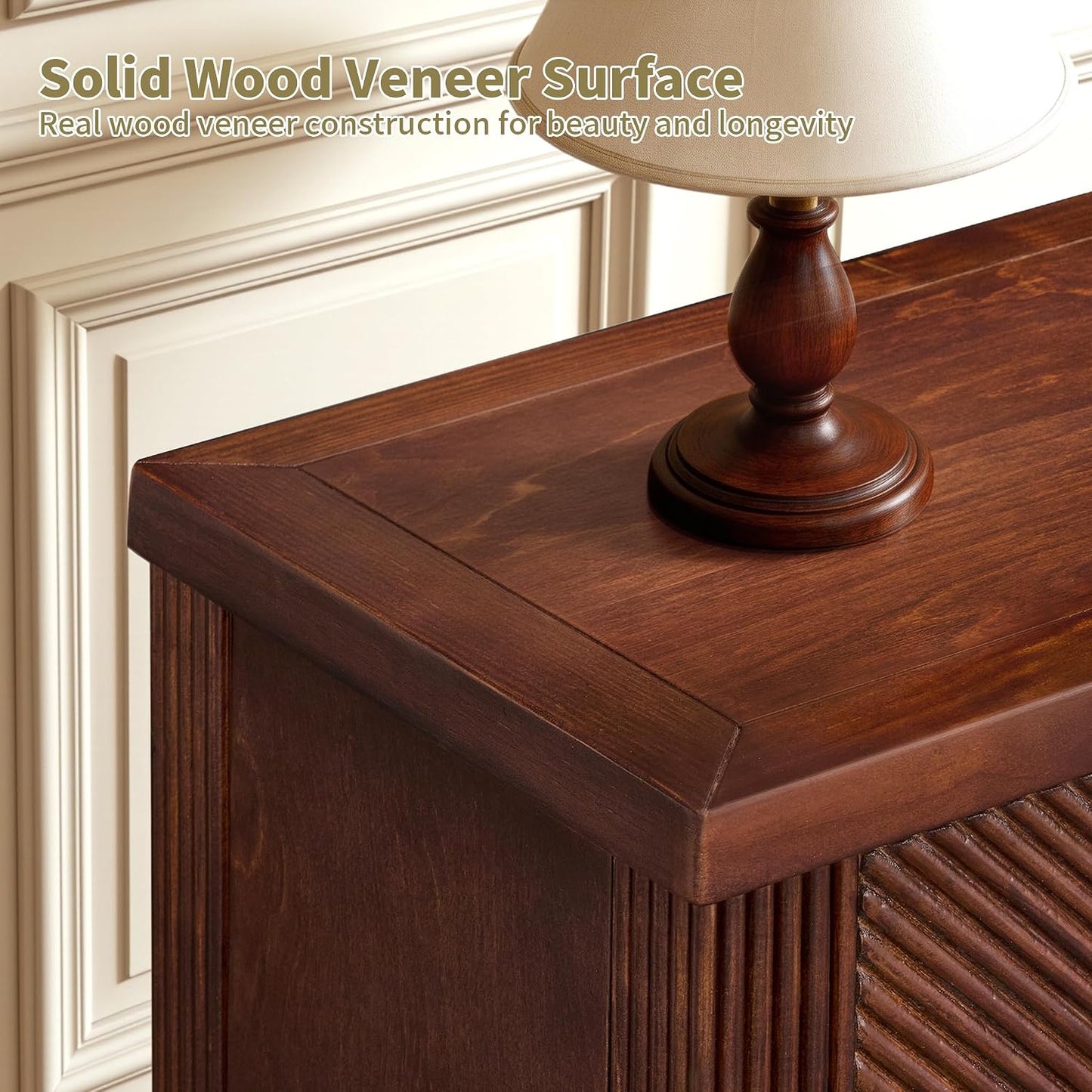 Scalloped Wood Console Table with 3 Drawers Narrow Espresso Entryway Table