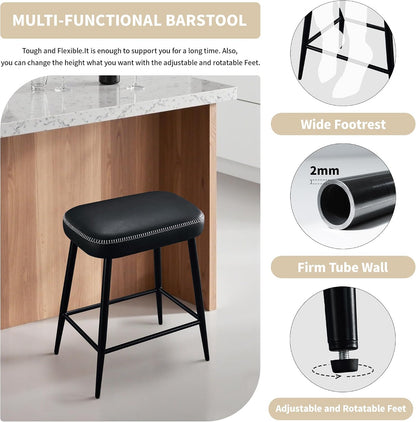 Black Counter Height Bar Stools Set of 2 Upholstered Saddle Seats