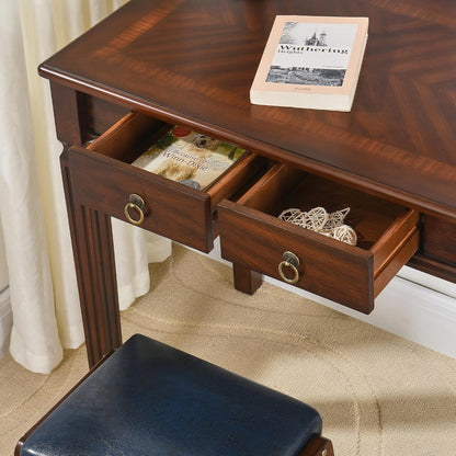 Cherry Walnut Writing Desk with Drawers Mid Century Wood Vanity Table
