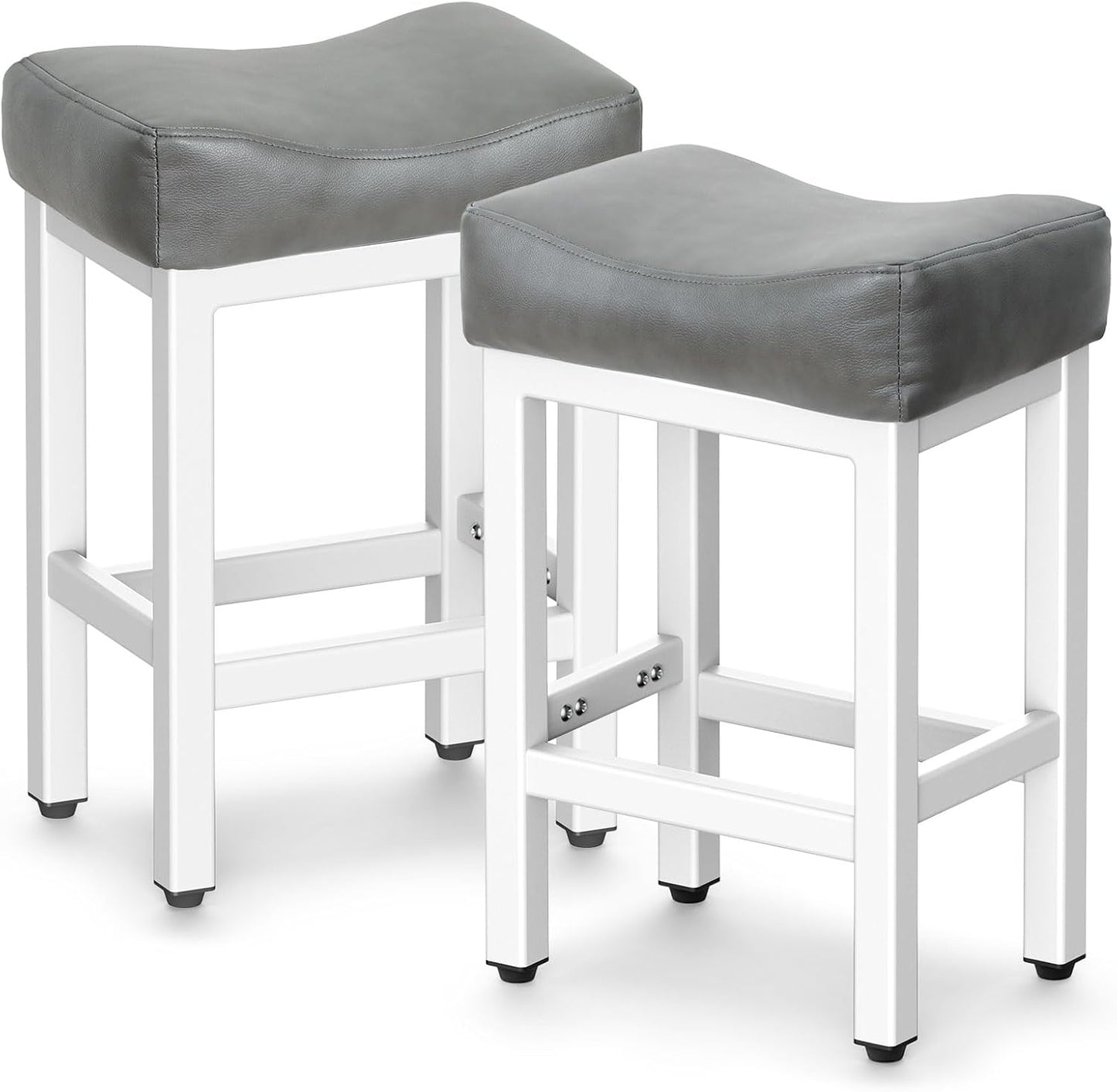 Gray Counter Height Bar Stools Set of 2 Upholstered Saddle Kitchen Seats