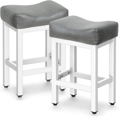 Gray Counter Height Bar Stools Set of 2 Upholstered Saddle Kitchen Seats