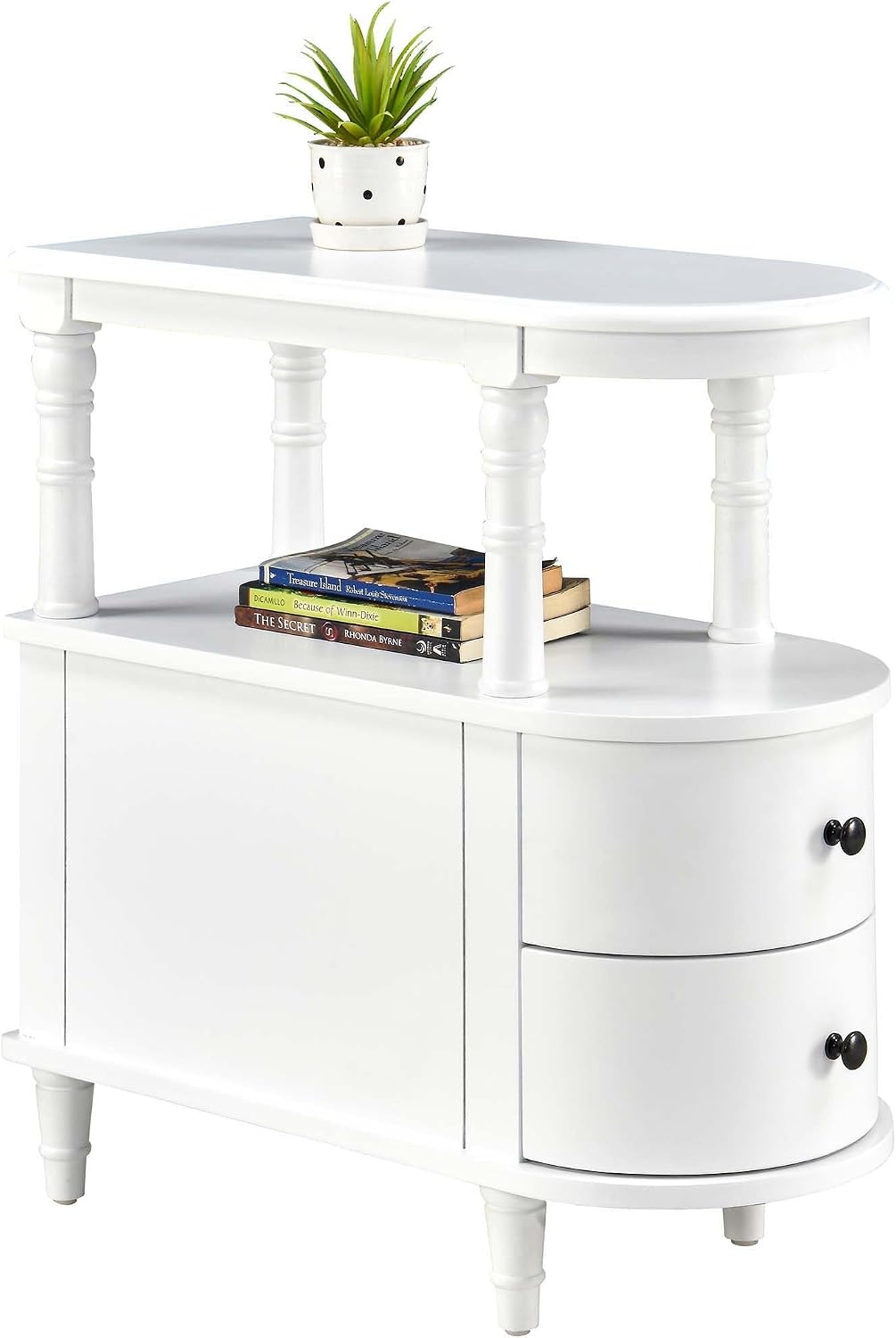 Solid Wood Narrow End Table with Drawers White Slim Bedside Nightstand