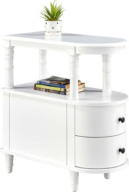 Solid Wood Narrow End Table with Drawers White Slim Bedside Nightstand