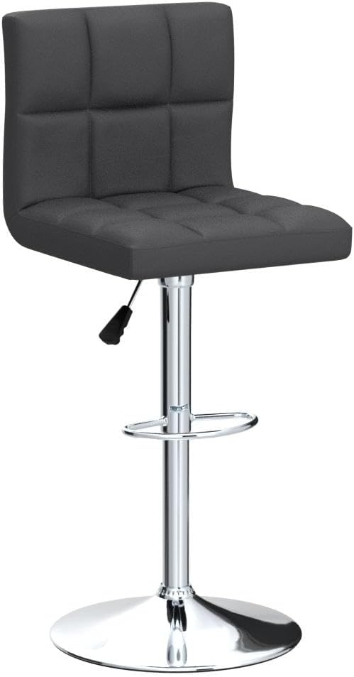 Black Swivel Bar Stools Set of 2 Adjustable Upholstered Kitchen Chairs