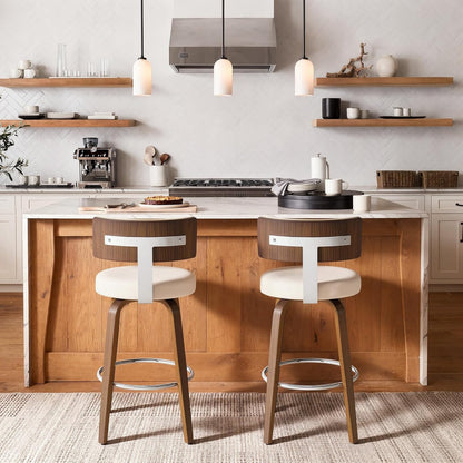 White Swivel Counter Stools Set of 2 Walnut Kitchen Island Chairs