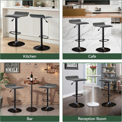 Black Adjustable Bar Stools Set of 2 Modern Swivel Backless Counter Chairs
