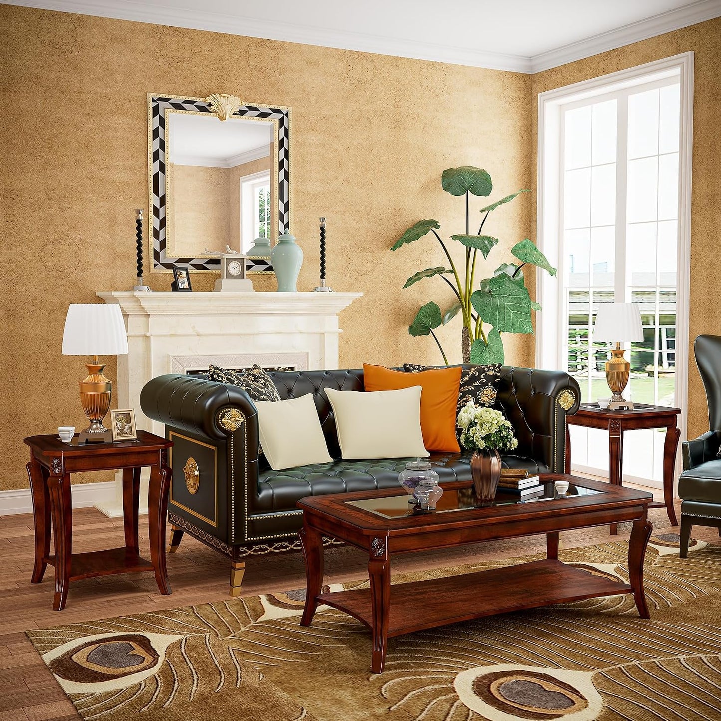 Solid Wood Square End Table with Glass Top and Storage Shelf