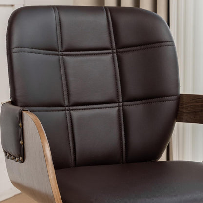 Walnut Brown Swivel Dining Chair with Arms Faux Leather Mid Century Chair