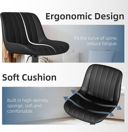 Adjustable Swivel Bar Stool Black Faux Leather Counter Height Metal Base