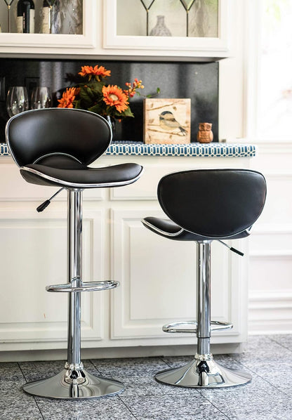 Blue Adjustable Bar Stools Set of 2 Modern Swivel Faux Leather Counter Chairs