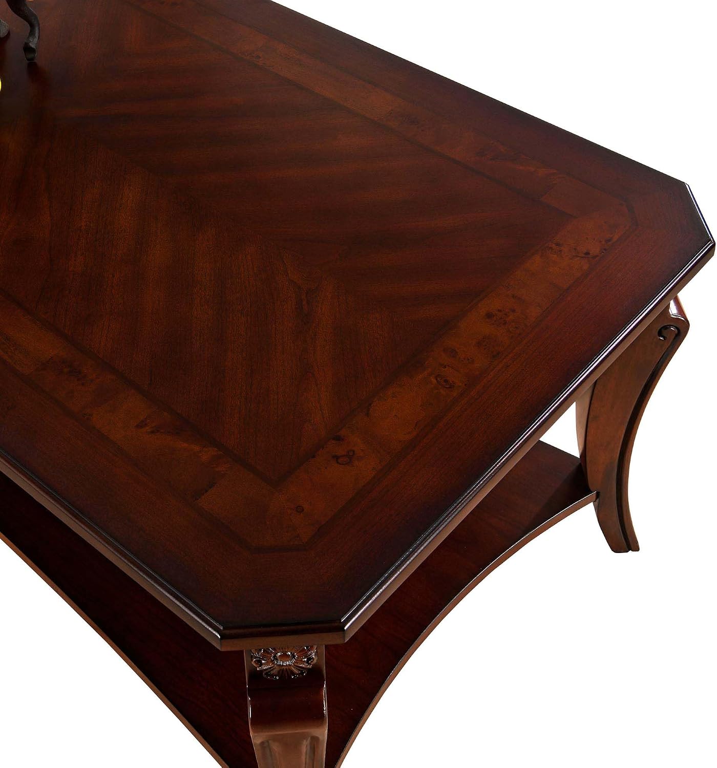 Solid Wood Coffee Table Cherry Brown with Storage Shelf Traditional Farmhouse Table