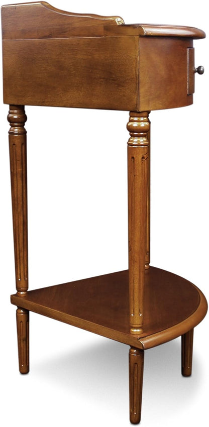 Solid Wood Corner End Table with Drawer Pecan Wedge Accent Table