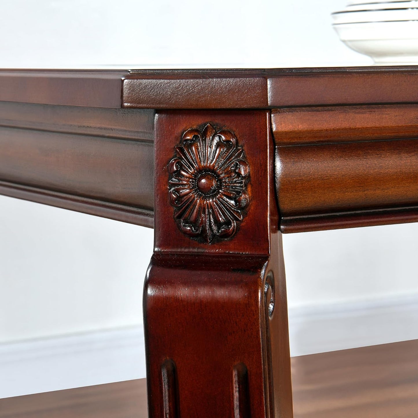Cherry Wood Dining Table with Glass Top Traditional Vintage Table for 6