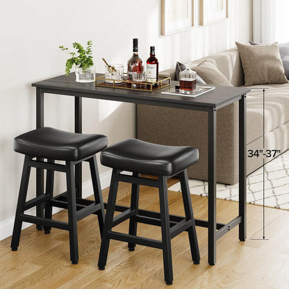 24 Inch Black Counter Height Bar Stools Set of 2 Bonded Leather Saddle Seats