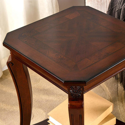 Solid Wood End Table Cherry Walnut with Storage Shelf Vintage Side Table