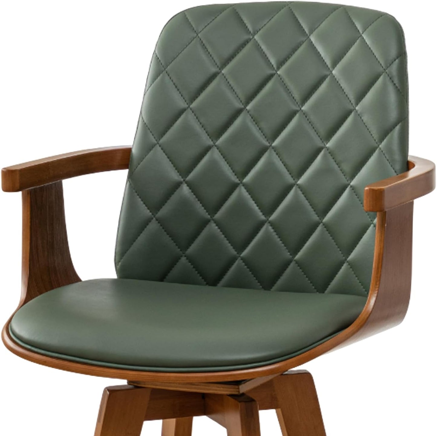Walnut Swivel Bar Stool with Arms Beige Faux Leather Mid Century Chair