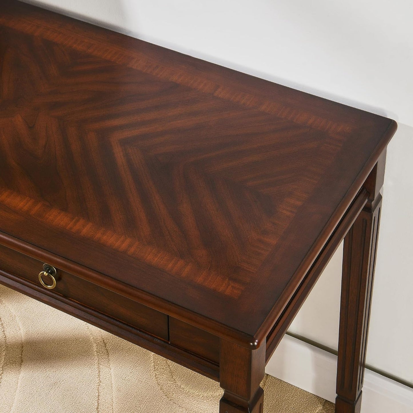 Solid Wood Writing Desk with Drawers Walnut Mid Century Home Office Desk