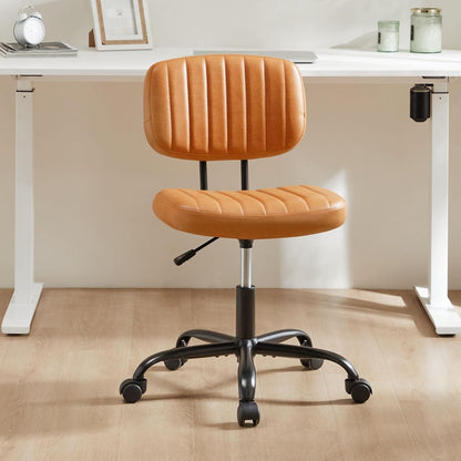 Brown Faux Leather Office Chair Adjustable Swivel Rolling Desk Chair