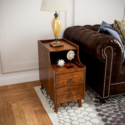 Solid Wood Narrow End Table with 2 Drawers Pull Out Tray