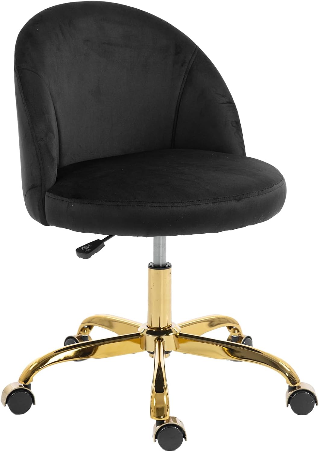 Black Velvet Vanity Chair Gold Base Adjustable Swivel Rolling Desk Chair