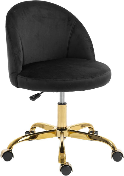 Black Velvet Vanity Chair Gold Base Adjustable Swivel Rolling Desk Chair