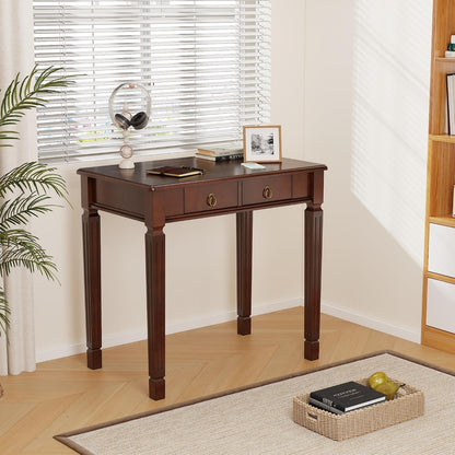 Cherry Walnut Writing Desk with Drawers Mid Century Wood Vanity Table
