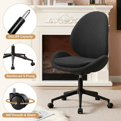 Black Velvet Vanity Chair Adjustable Swivel Office Chair with Wheels