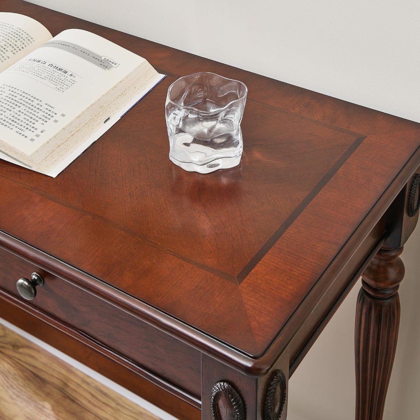 Vintage Solid Wood Writing Desk with 2 Drawers Cherry Walnut Secretary Table