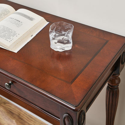 Vintage Solid Wood Writing Desk with 2 Drawers Cherry Walnut Secretary Table