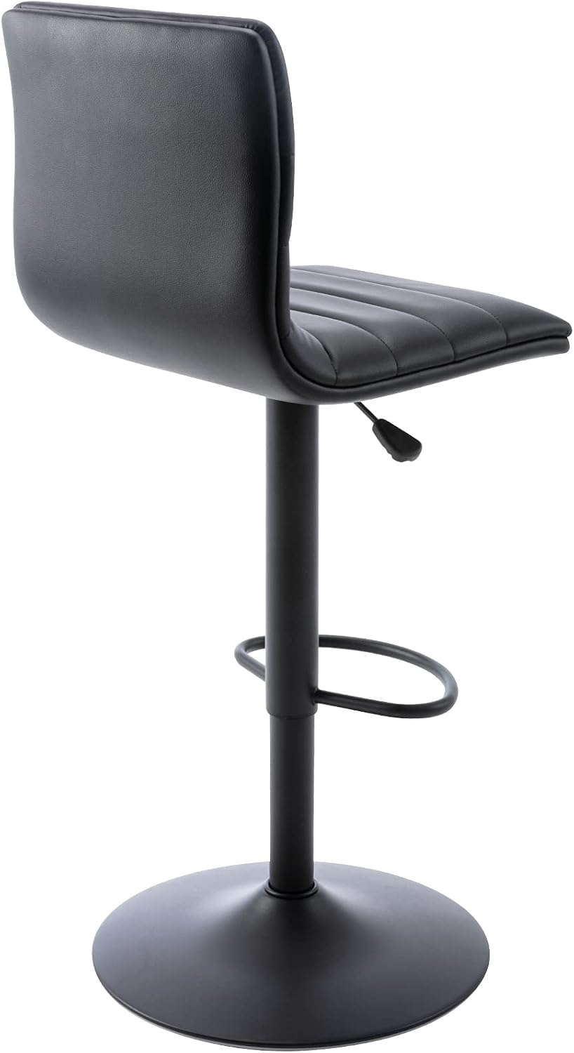 Black Adjustable Bar Stools Set of 2 Modern Swivel Faux Leather Chairs