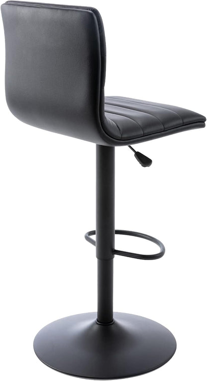 Black Adjustable Bar Stools Set of 2 Modern Swivel Faux Leather Chairs