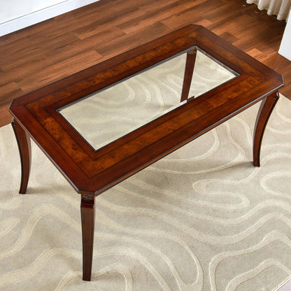 Cherry Wood Dining Table with Glass Top Traditional Vintage Table for 6