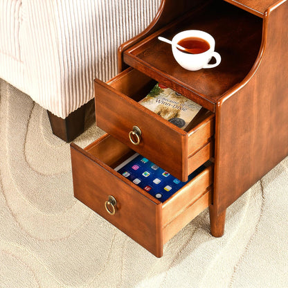 Solid Wood Narrow End Table with 2 Drawers Pull Out Tray