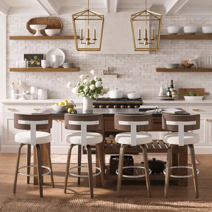 White Swivel Counter Stools Set of 2 Walnut Kitchen Island Chairs