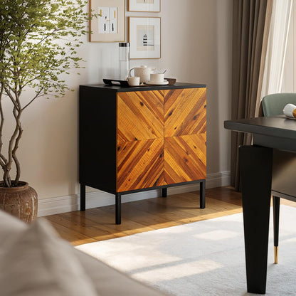 Solid Acacia Wood 3-Door Sideboard with Geometric Pattern