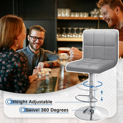 Gray Velvet Swivel Bar Stools Set of 2 Adjustable Counter Chairs