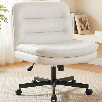 Beige Criss Cross Office Chair Wide Seat Swivel Rolling Vanity Desk Chair