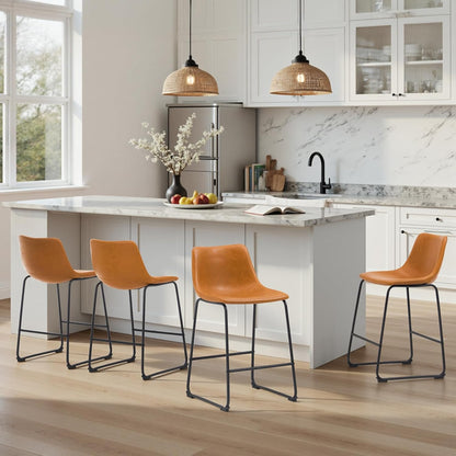 Brown Counter Height Bar Stools Set of 2 Upholstered Kitchen Chairs