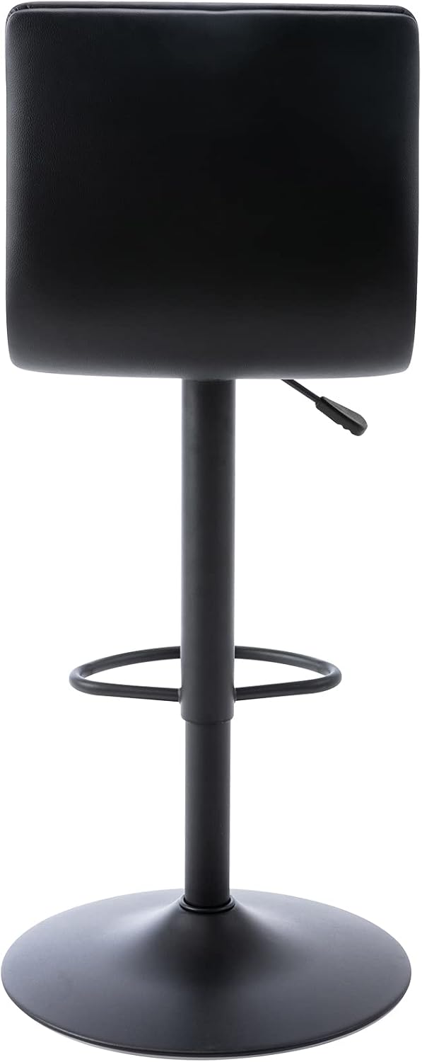 Black Adjustable Bar Stools Set of 2 Modern Swivel Faux Leather Chairs