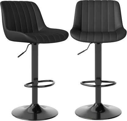 Adjustable Swivel Bar Stool Black Faux Leather Counter Height Metal Base