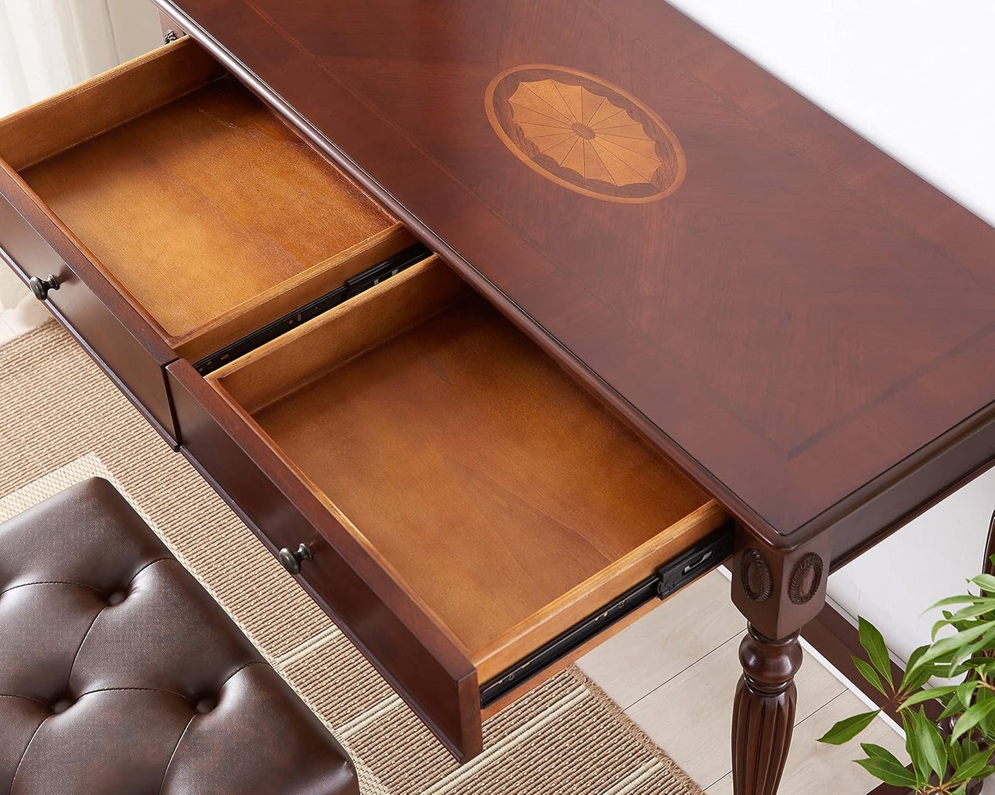 Vintage Solid Wood Writing Desk with 2 Drawers Cherry Walnut Secretary Table